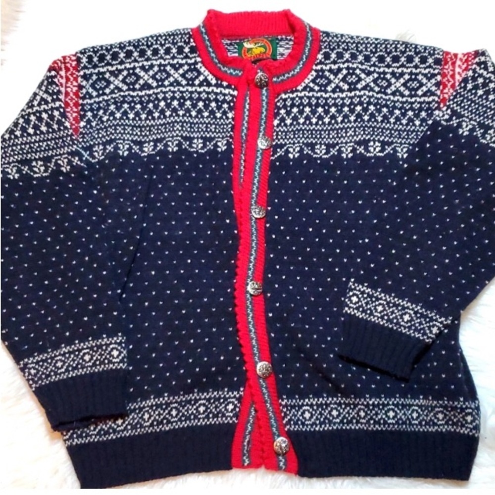 Vintage Navy red & white Wool Sweater